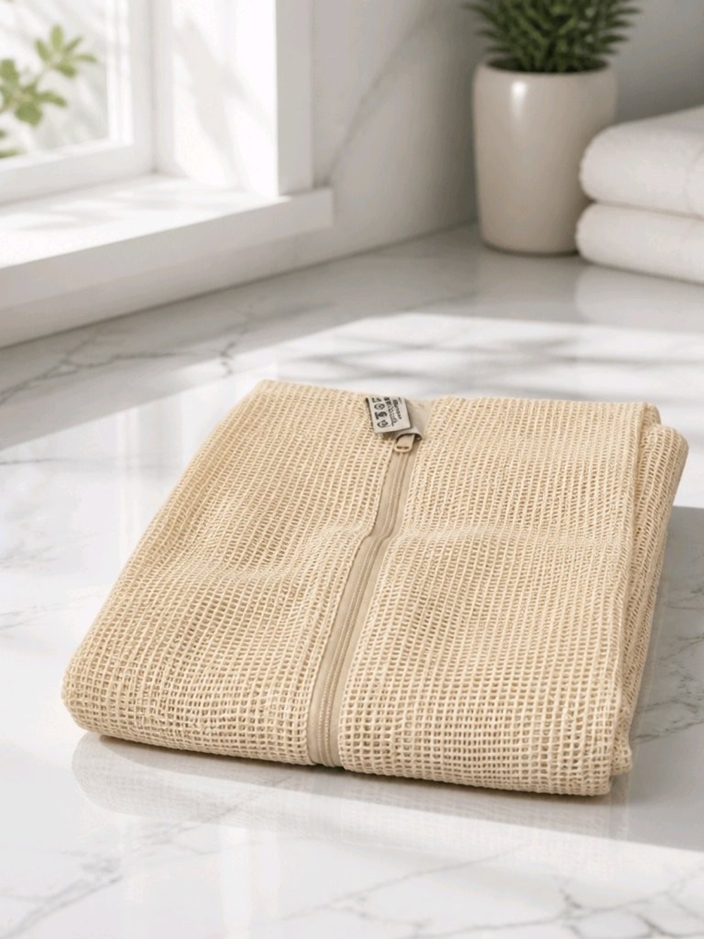 Home Accents Beige Waffle Knit Zip Laundry Bag Set Of 3